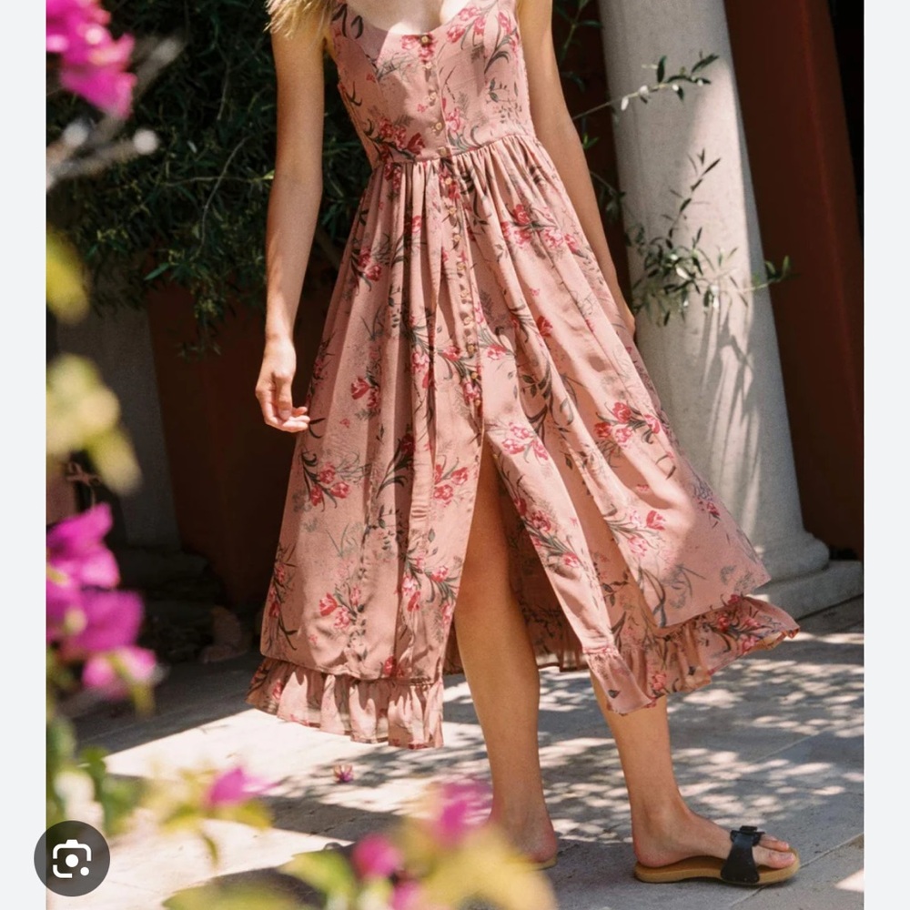 Christy Dawn - Nicks Dress - Pink Floral Ruched Sweetheart Midi